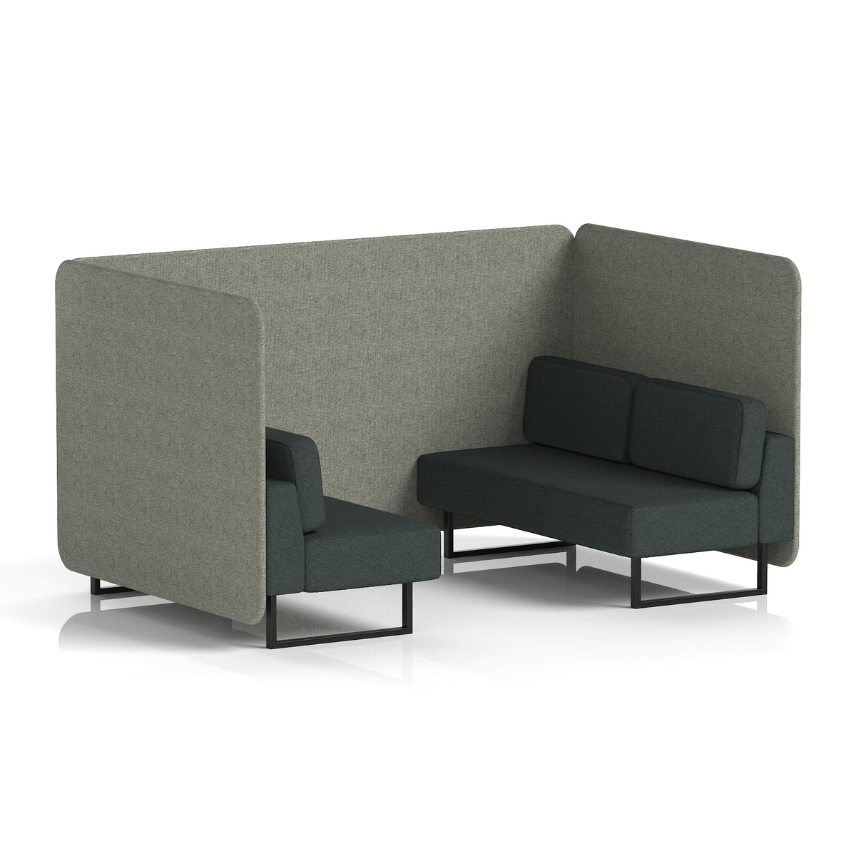 Commercial 4 Seater Privacy Booth – Bench – Two Tone – Crib 5 Rivet - Vitreous Panels And Charcoal Sofa Black - Industrious Decor