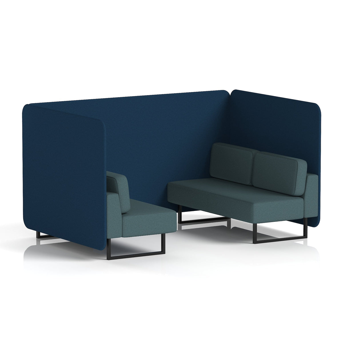 Commercial 4 Seater Privacy Booth – Bench – Two Tone – Crib 5 X2 - Calculus Panels And Polygon Sofa Black - Industrious Decor