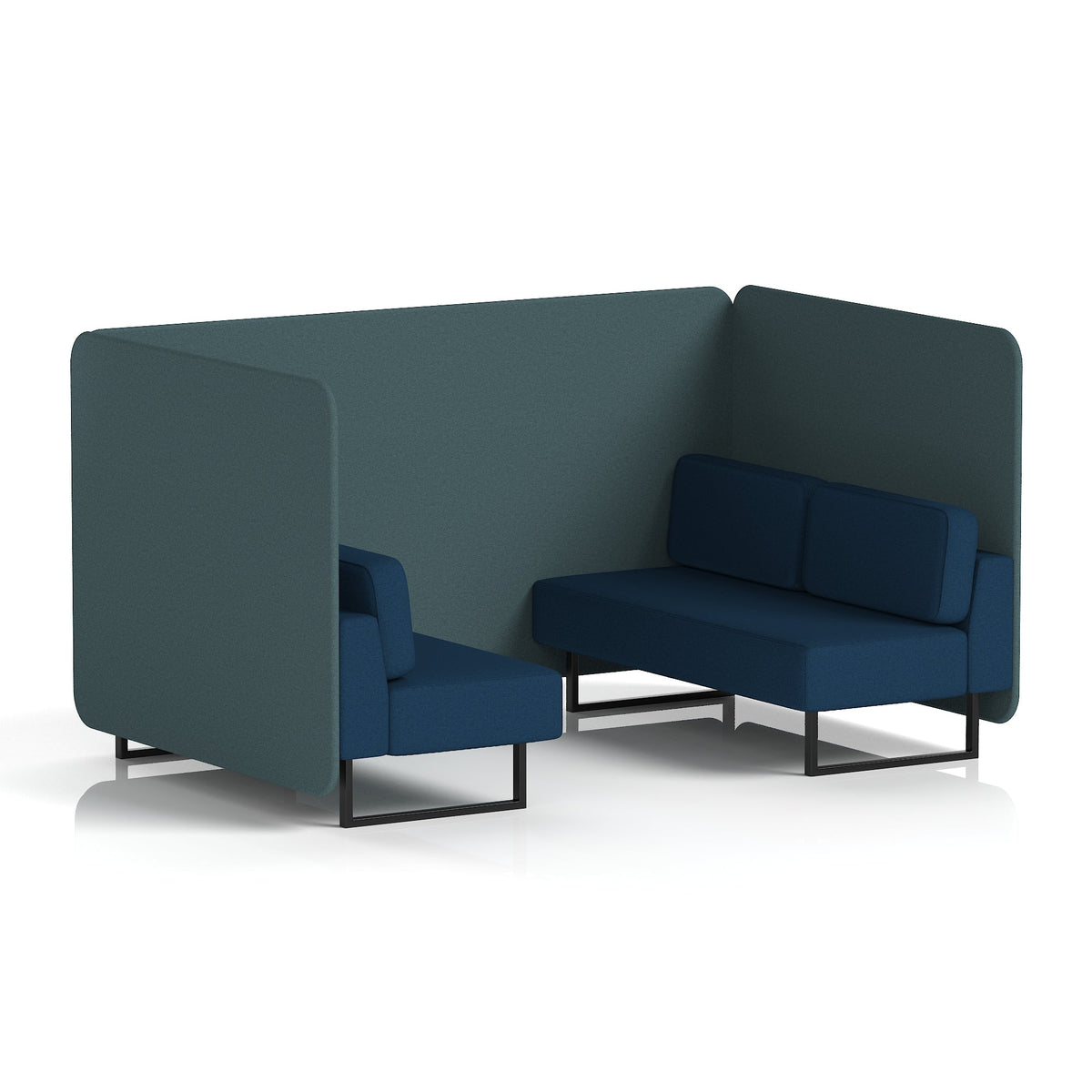 Commercial 4 Seater Privacy Booth – Bench – Two Tone – Crib 5 X2 - Polygon Panels And Calculus Sofa Black - Industrious Decor