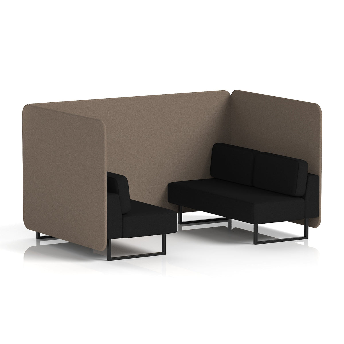 Commercial 4 Seater Privacy Booth – Bench – Two Tone – Crib 5 X2 - Theory Panels And Diameter Sofa Black - Industrious Decor
