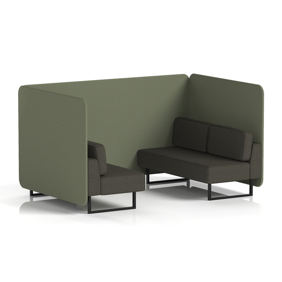 Commercial 4 Seater Privacy Booth – Bench – Two Tone – Crib 5 Main Line Flax - Monument Panels And Temple Sofa Black - Industrious Decor