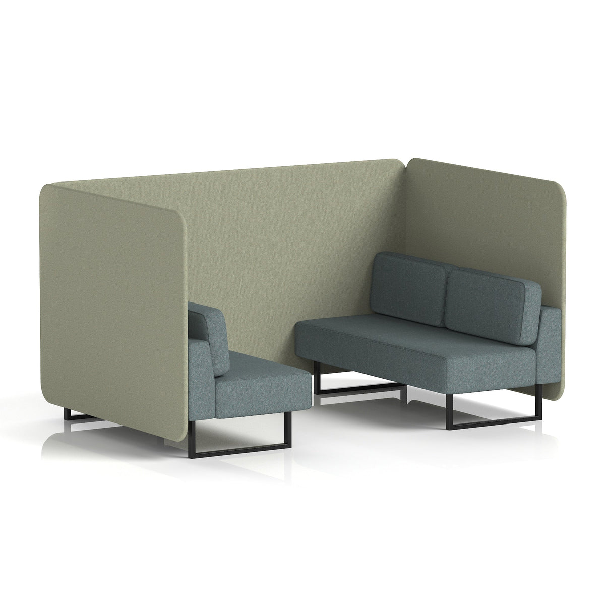 Commercial 4 Seater Privacy Booth – Bench – Two Tone – Crib 5 Main Line Flax - Newbury Panels And Westminster Sofa Black - Industrious Decor