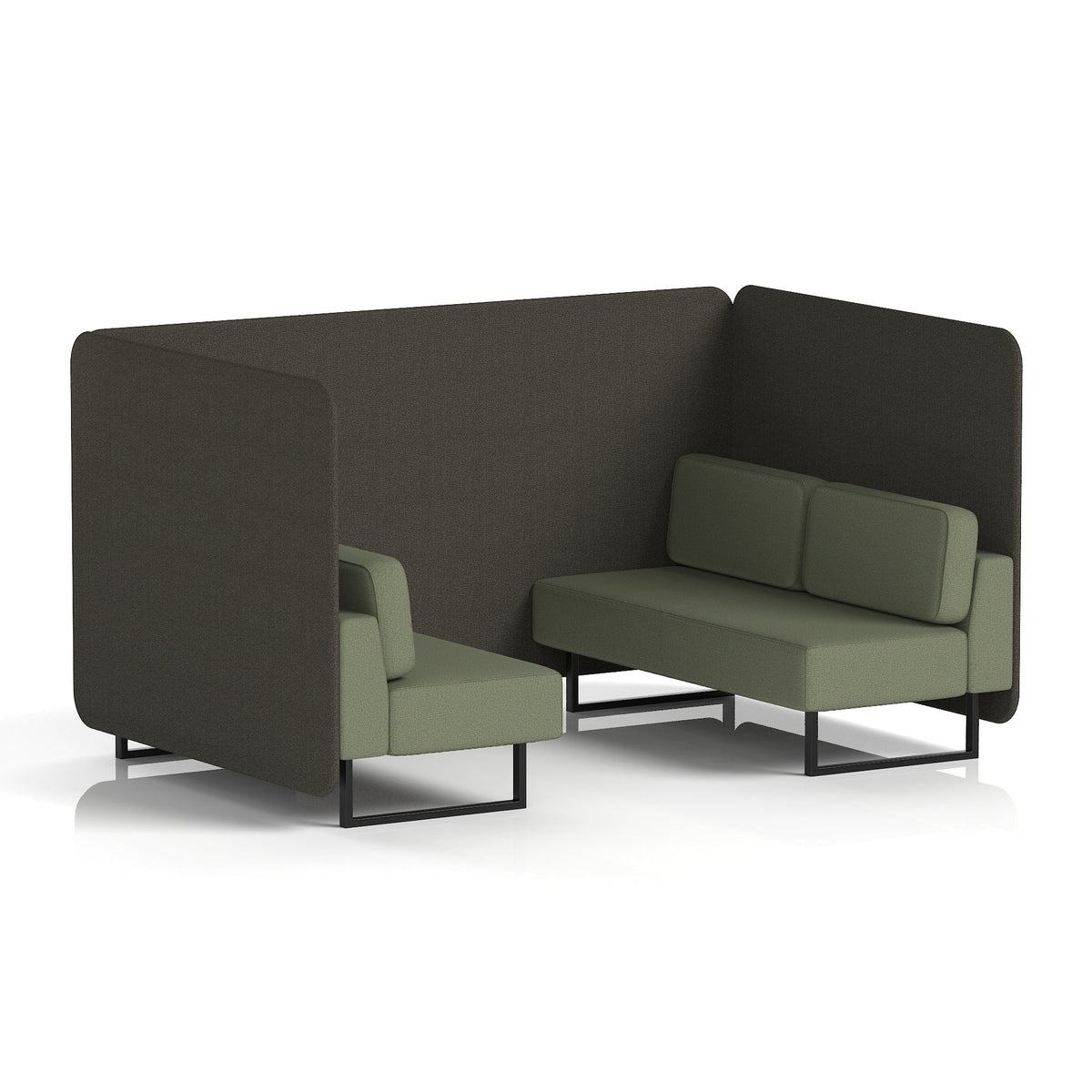 Commercial 4 Seater Privacy Booth – Bench – Two Tone – Crib 5 Main Line Flax - Temple Panels And Monument Sofa Black - Industrious Decor
