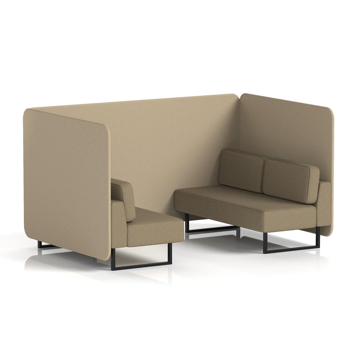 Commercial 4 Seater Privacy Booth – Bench – Two Tone – Crib 5 Main Line Flax - Upminster Panels And Bank Sofa Black - Industrious Decor
