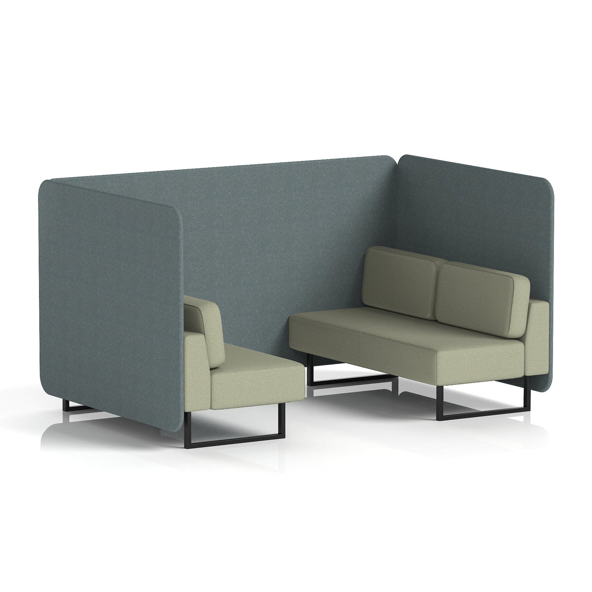 Commercial 4 Seater Privacy Booth – Bench – Two Tone – Crib 5 Main Line Flax - Westminster Panels And Newbury Sofa Black - Industrious Decor