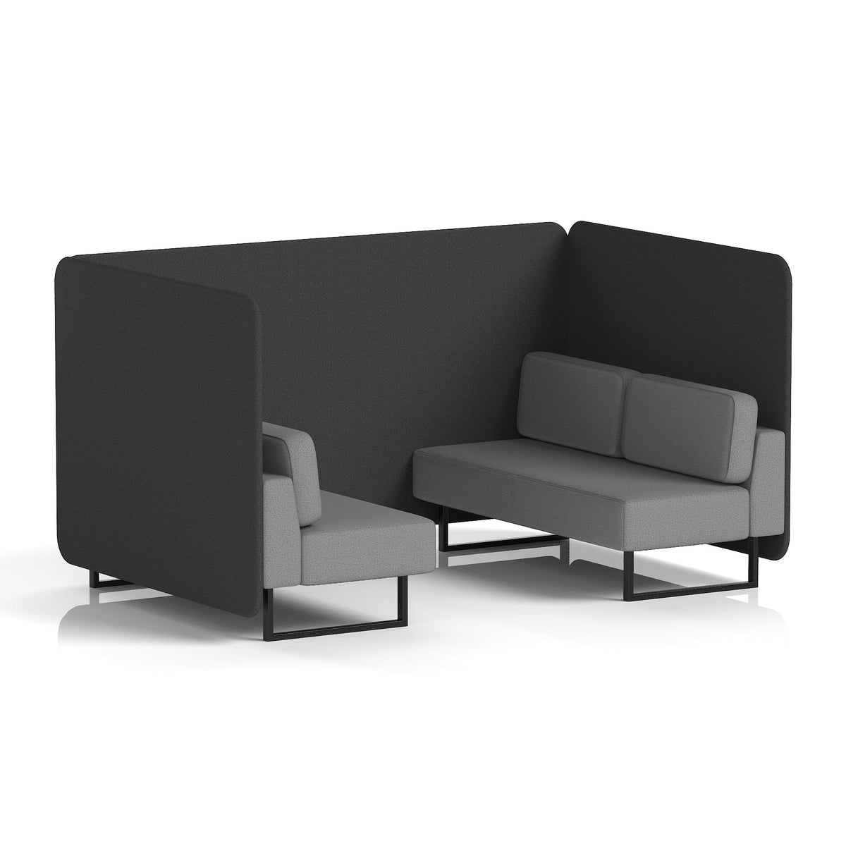 Commercial 4 Seater Privacy Booth – Bench – Two Tone – Crib 5 Synergy - Mix Panels And Partner Sofa Black - Industrious Decor