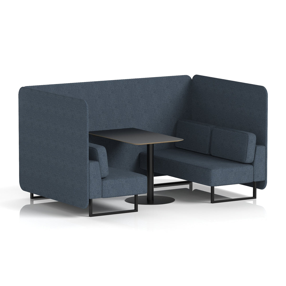 Commercial 4 Seater Privacy Booth – Bench with Black Table – Single Tone – Crib 5 Rivet - Crucible Panels And Sofa Black - Industrious Decor