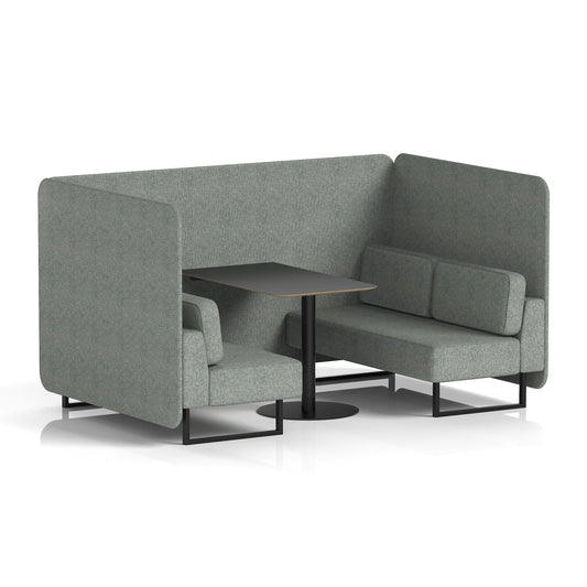 Commercial 4 Seater Privacy Booth – Bench with Black Table – Single Tone – Crib 5 Rivet - Prime Panels And Sofa Black - Industrious Decor