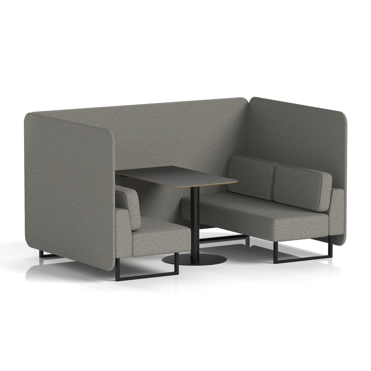 Commercial 4 Seater Privacy Booth – Bench with Black Table – Single Tone – Crib 5 X2 - Number Panels And Sofa Black - Industrious Decor