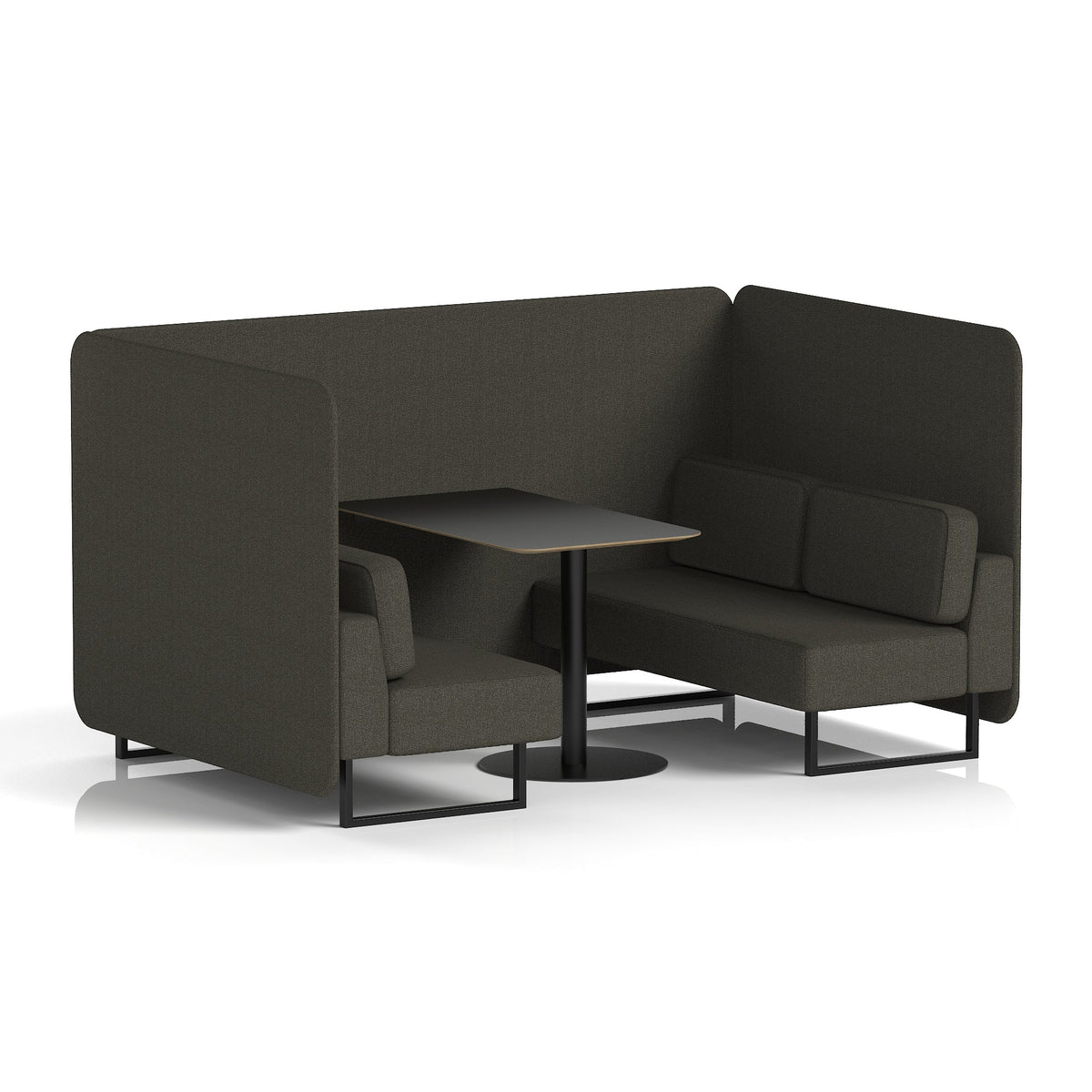 Commercial 4 Seater Privacy Booth – Bench with Black Table – Single Tone – Crib 5 Main Line Flax - Temple Panels And Sofa Black - Industrious Decor