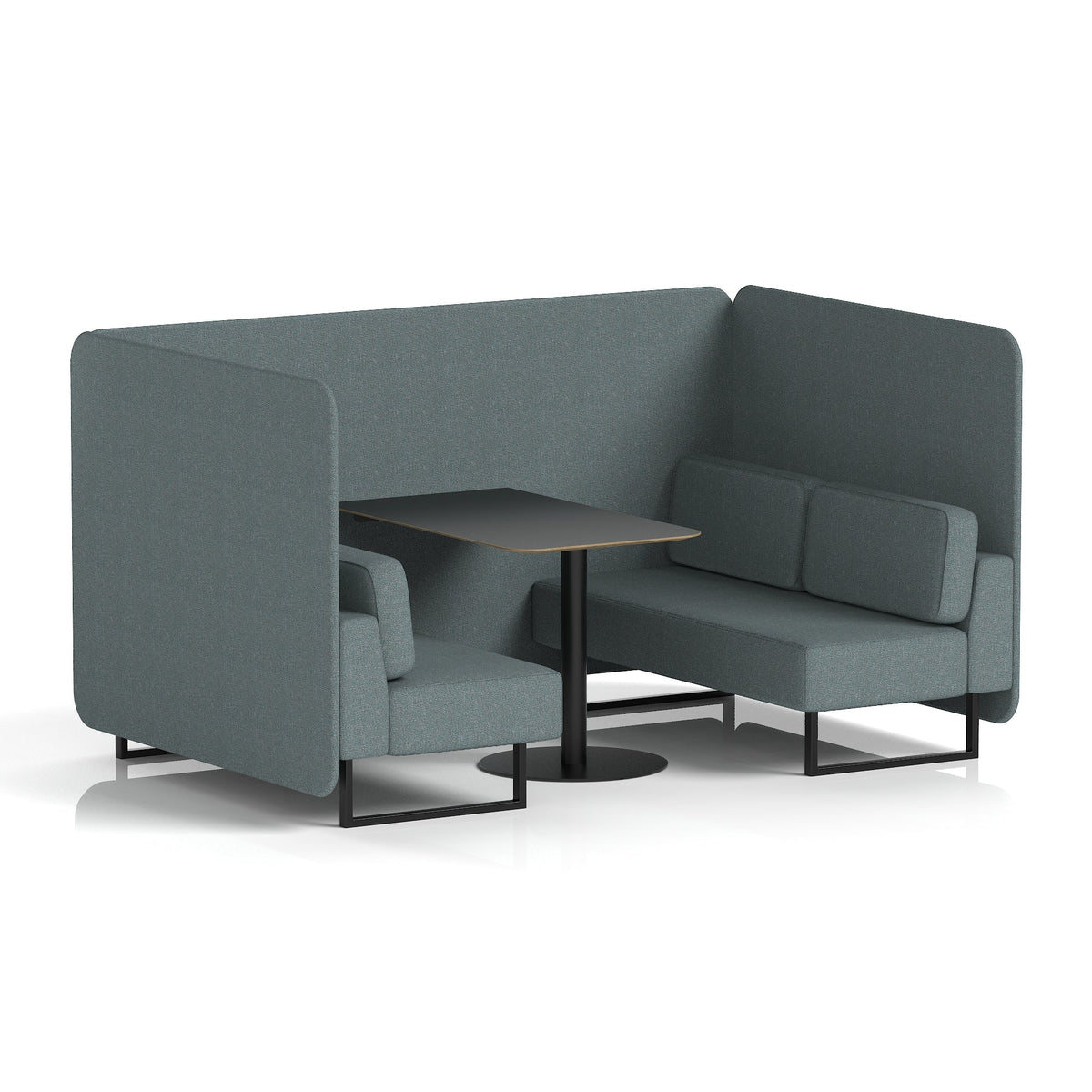 Commercial 4 Seater Privacy Booth – Bench with Black Table – Single Tone – Crib 5 Main Line Flax - Westminster Panels And Sofa Black - Industrious Decor