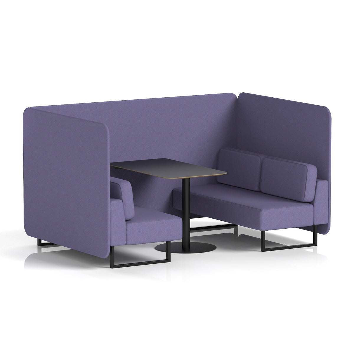 Commercial 4 Seater Privacy Booth – Bench with Black Table – Single Tone – Crib 5 Synergy - Order Panels And Sofa Black - Industrious Decor