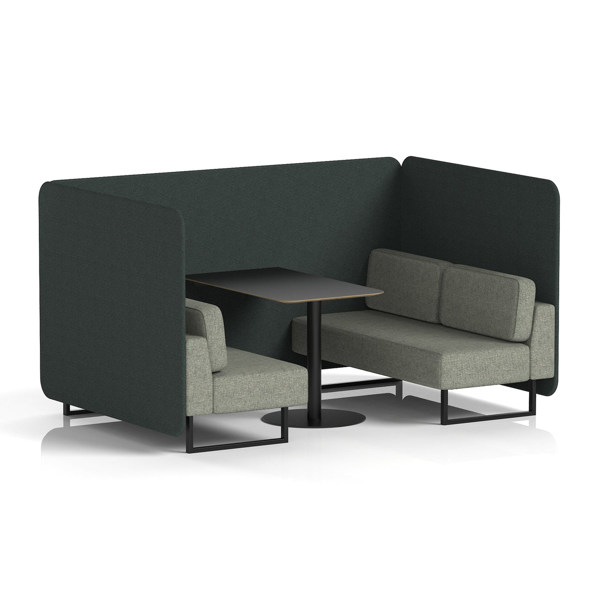 Commercial 4 Seater Privacy Booth – Bench with Black Table – Two Tone – Crib 5 Rivet - Charcoal Panels And Vitreous Sofa Black - Industrious Decor