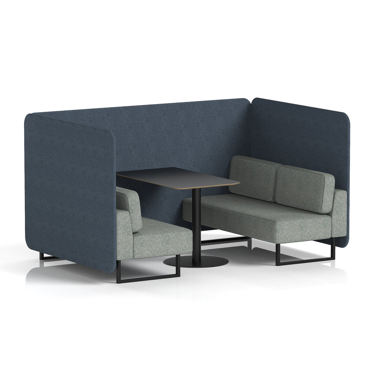 Commercial 4 Seater Privacy Booth – Bench with Black Table – Two Tone – Crib 5 Rivet - Crucible Panels And Prime Sofa Black - Industrious Decor