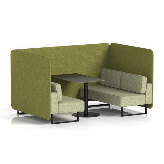 Commercial 4 Seater Privacy Booth – Bench with Black Table – Two Tone – Crib 5 Rivet - Olive Panels And Burnish Sofa Black - Industrious Decor