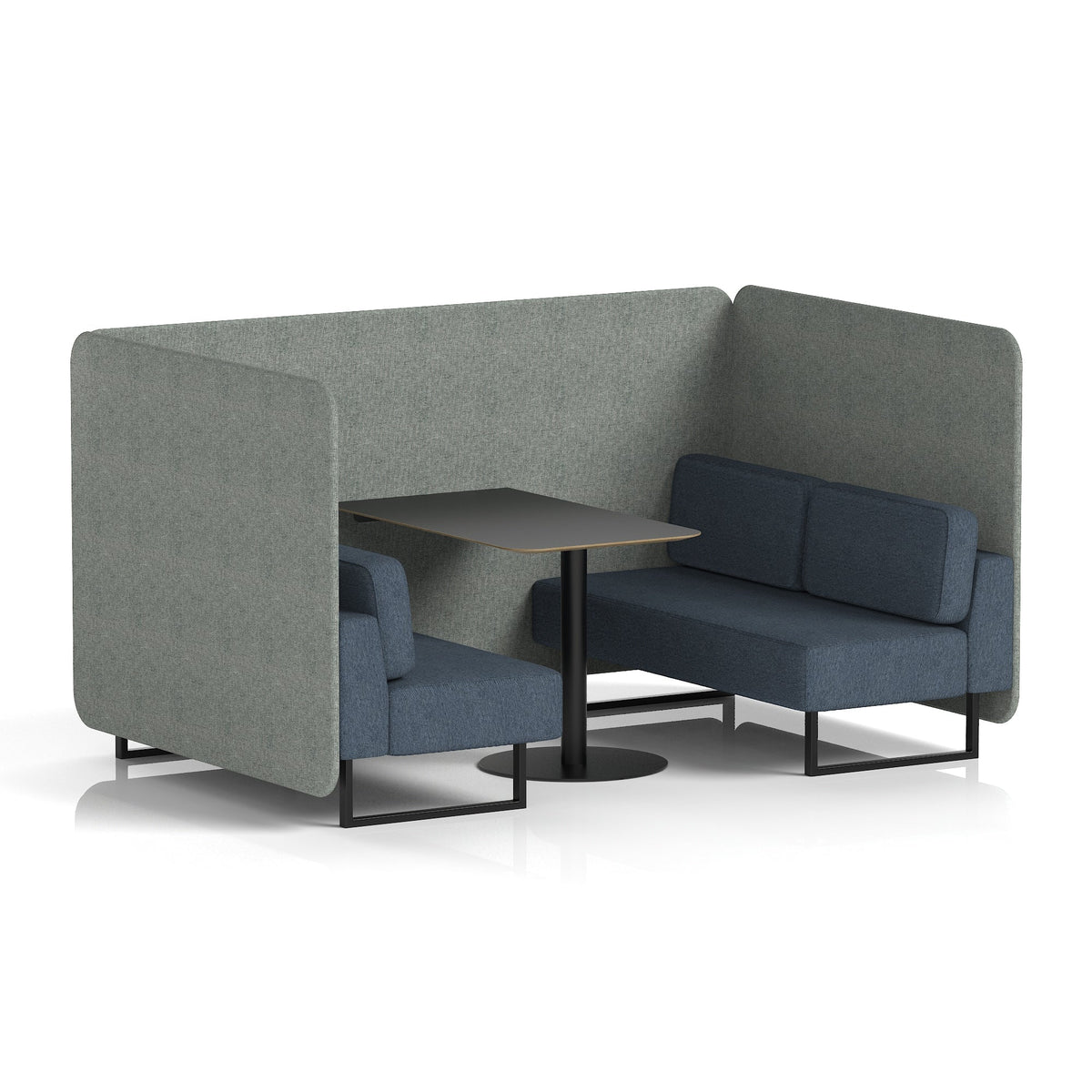Commercial 4 Seater Privacy Booth – Bench with Black Table – Two Tone – Crib 5 Rivet - Prime Panels And Crucible Sofa Black - Industrious Decor