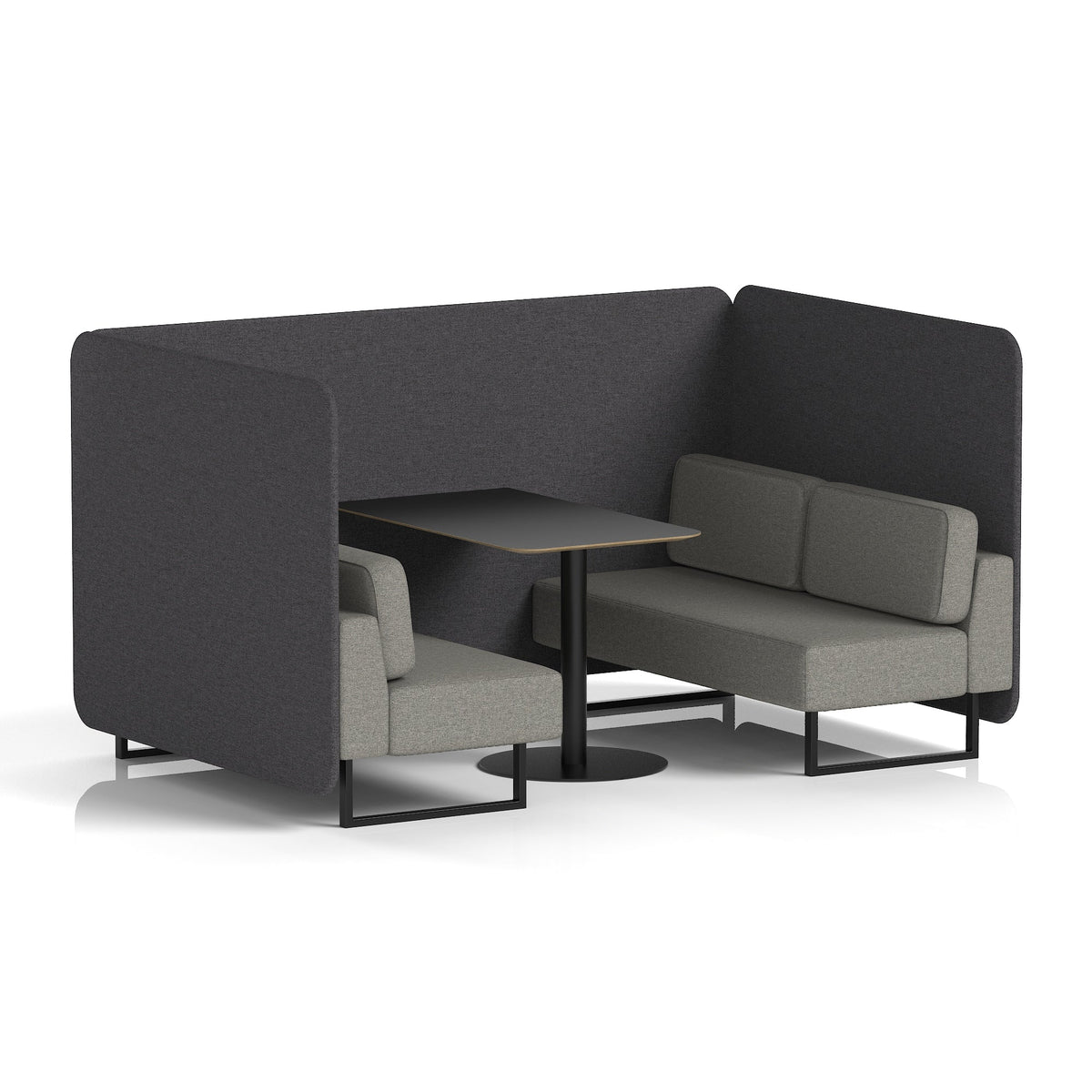 Commercial 4 Seater Privacy Booth – Bench with Black Table – Two Tone – Crib 5 X2 - Arithmetic Panels And Number Sofa Black - Industrious Decor