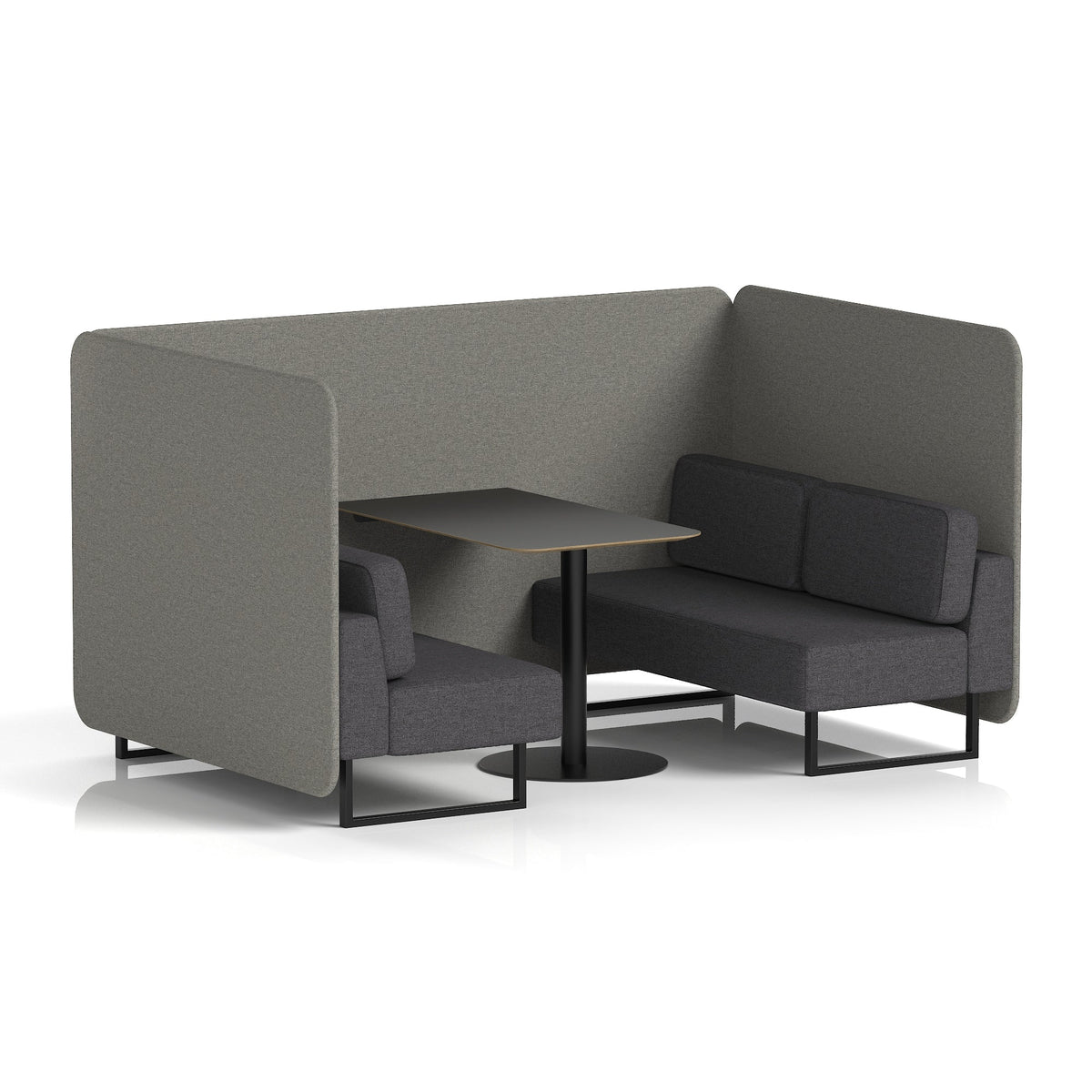 Commercial 4 Seater Privacy Booth – Bench with Black Table – Two Tone – Crib 5 X2 - Number Panels And Arithmetic Sofa Black - Industrious Decor