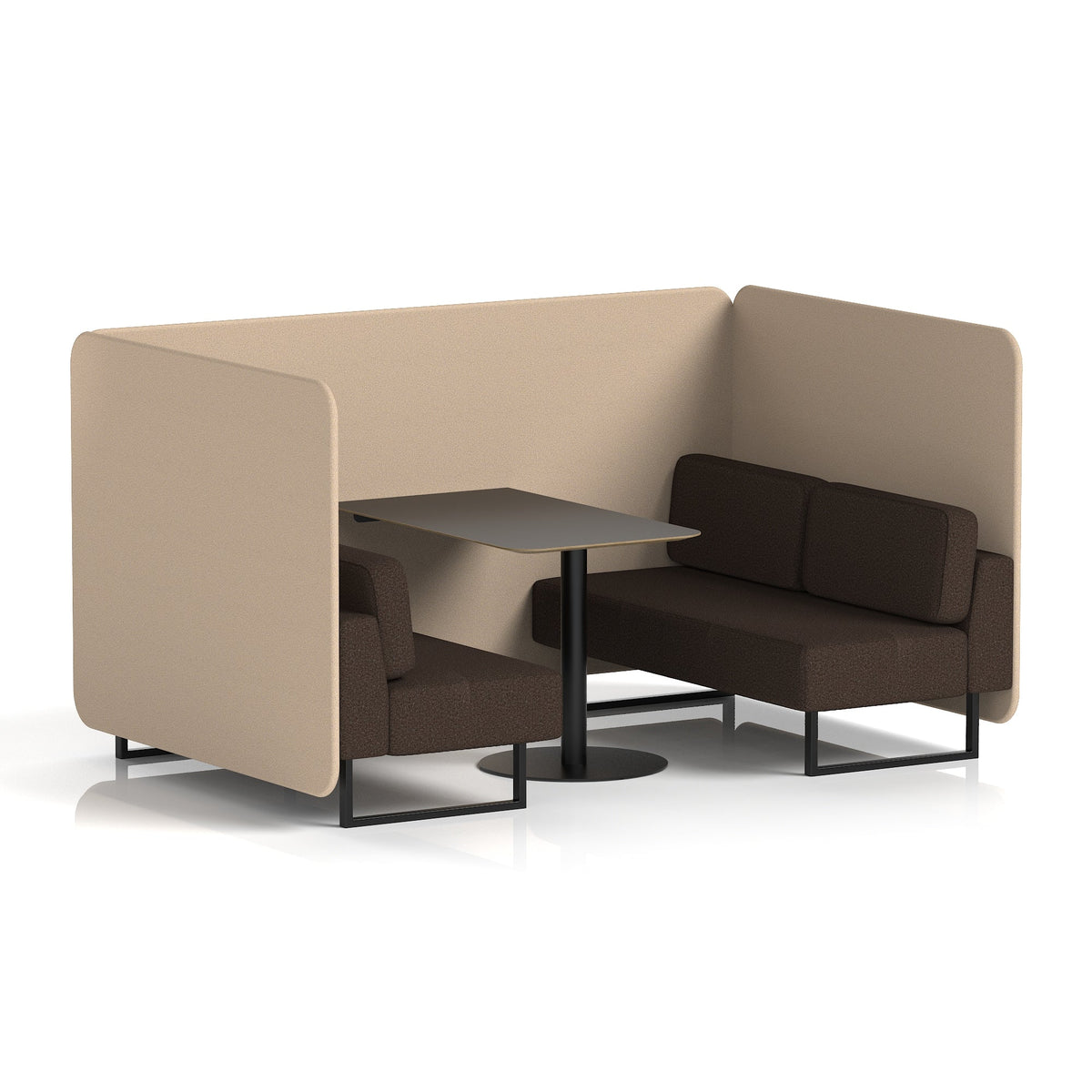 Commercial 4 Seater Privacy Booth – Bench with Black Table – Two Tone – Crib 5 Synergy - Affix Panels And Wed Sofa Black - Industrious Decor