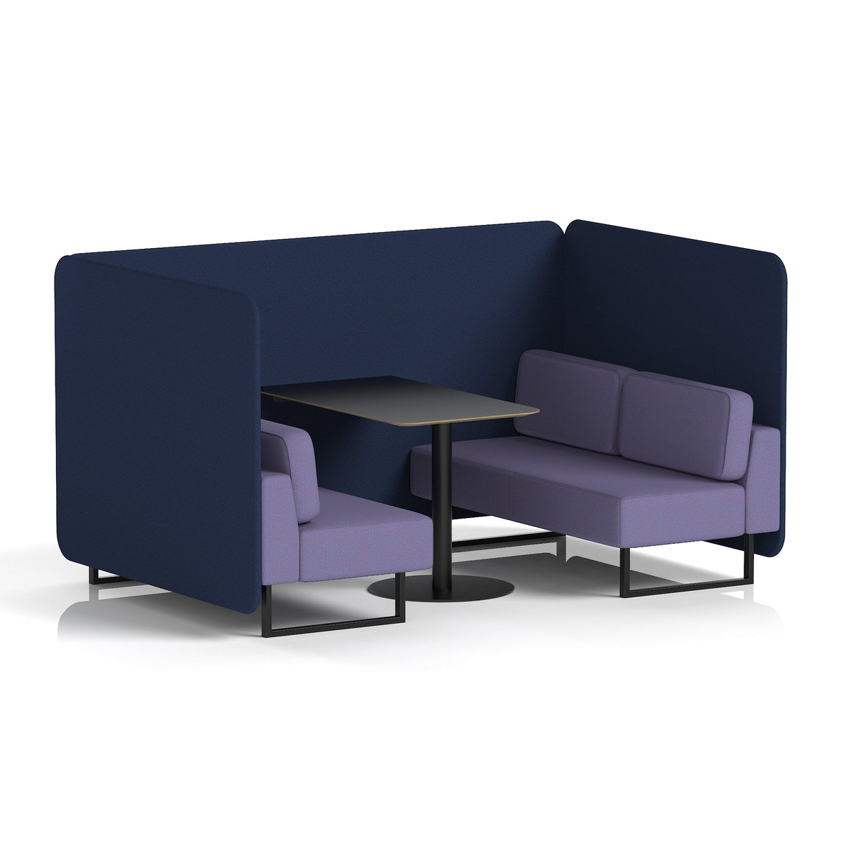 Commercial 4 Seater Privacy Booth – Bench with Black Table – Two Tone – Crib 5 Synergy - Alike Panels And Order Sofa Black - Industrious Decor