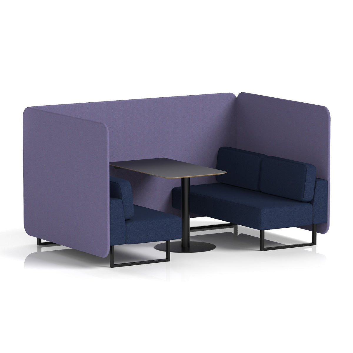 Commercial 4 Seater Privacy Booth – Bench with Black Table – Two Tone – Crib 5 Synergy - Order Panels And Alike Sofa Black - Industrious Decor