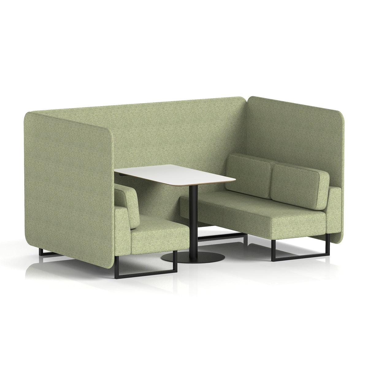 Commercial 4 Seater Privacy Booth – Bench with White Table – Single Tone – Crib 5 Rivet - Burnish Panels And Sofa Black - Industrious Decor