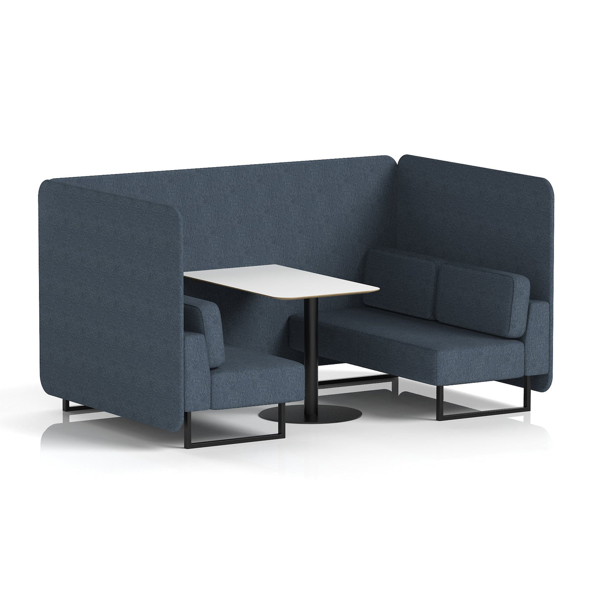 Commercial 4 Seater Privacy Booth – Bench with White Table – Single Tone – Crib 5 Rivet - Crucible Panels And Sofa Black - Industrious Decor