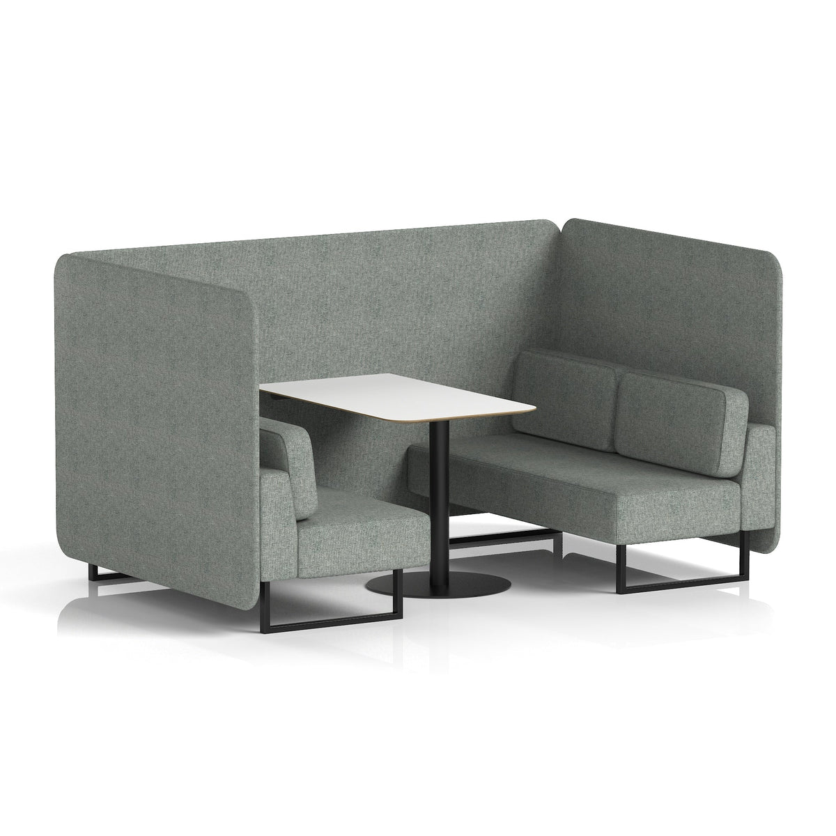 Commercial 4 Seater Privacy Booth – Bench with White Table – Single Tone – Crib 5 Rivet - Prime Panels And Sofa Black - Industrious Decor