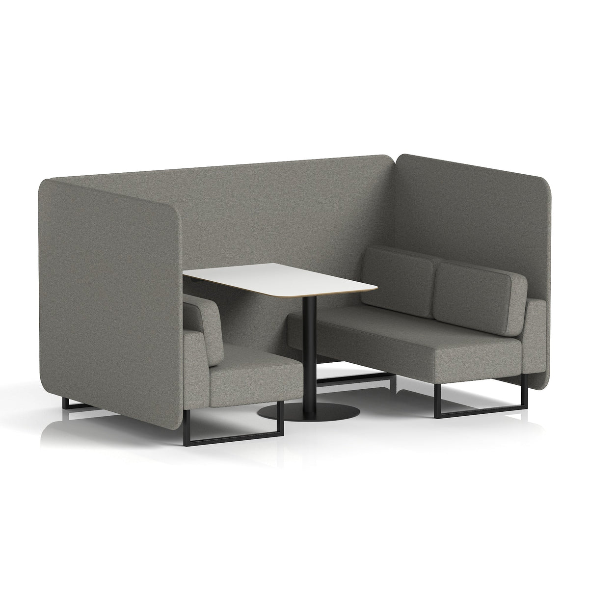 Commercial 4 Seater Privacy Booth – Bench with White Table – Single Tone – Crib 5 X2 - Number Panels And Sofa Black - Industrious Decor
