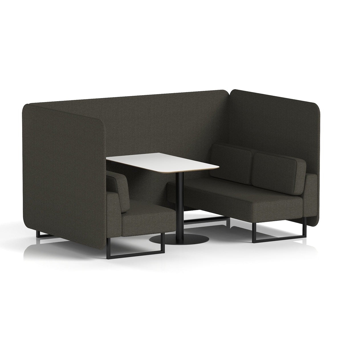Commercial 4 Seater Privacy Booth – Bench with White Table – Single Tone – Crib 5 Main Line Flax - Temple Panels And Sofa Black - Industrious Decor