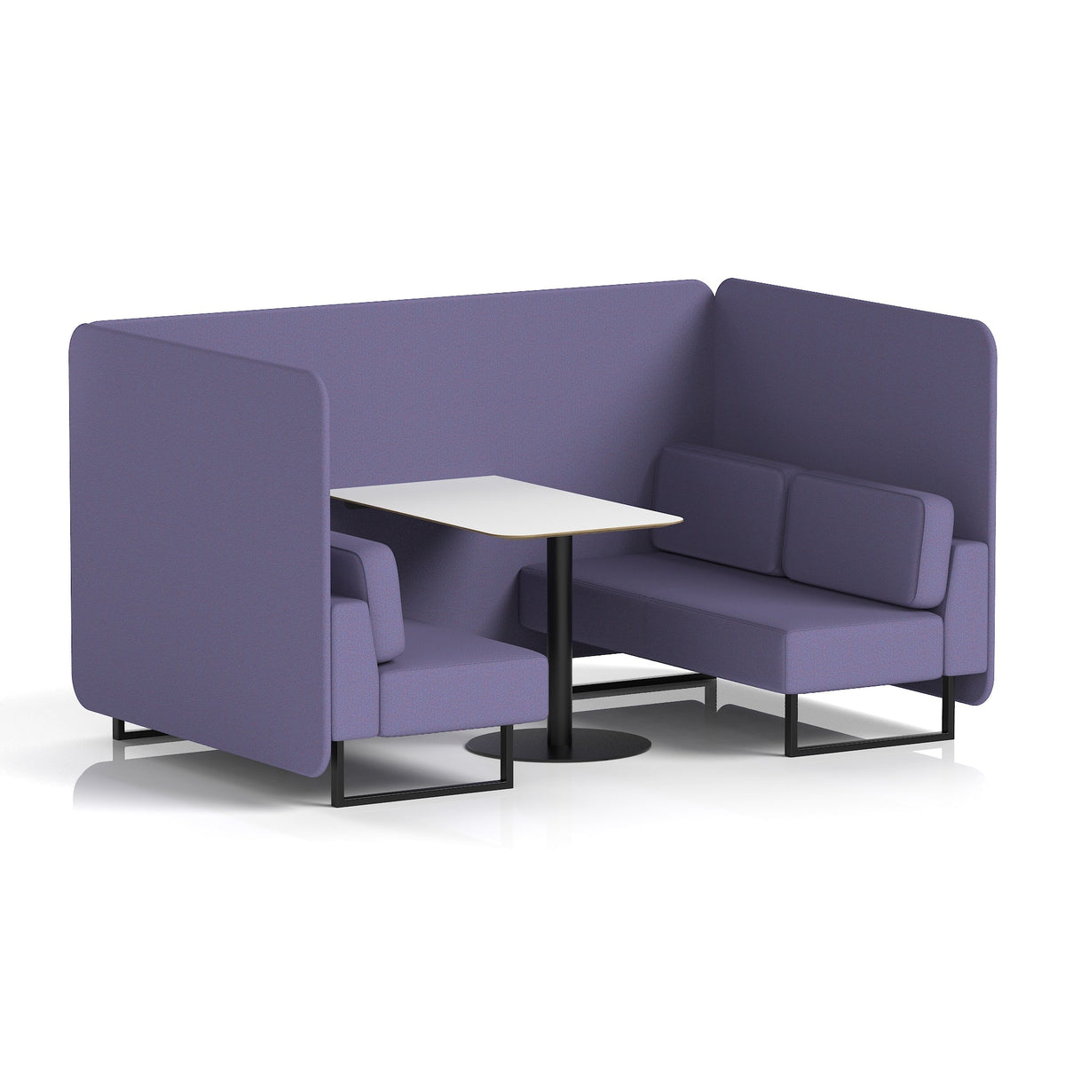 Commercial 4 Seater Privacy Booth – Bench with White Table – Single Tone – Crib 5 Synergy - Order Panels And Sofa Black - Industrious Decor