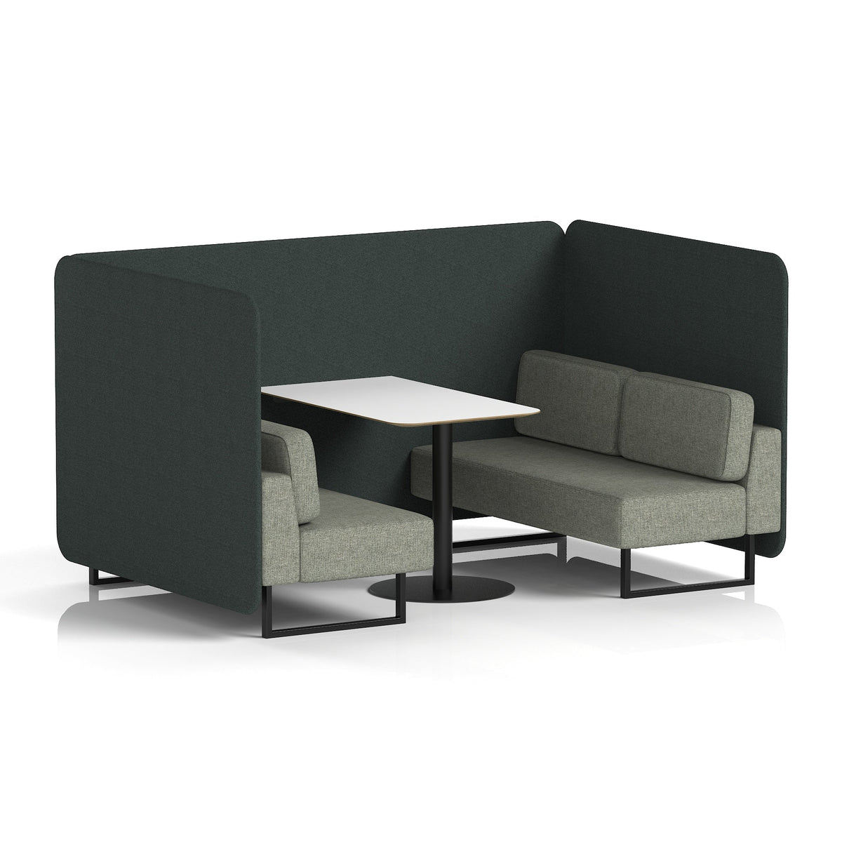 Commercial 4 Seater Privacy Booth – Bench with White Table – Two Tone – Crib 5 Rivet - Charcoal Panels And Vitreous Sofa Black - Industrious Decor