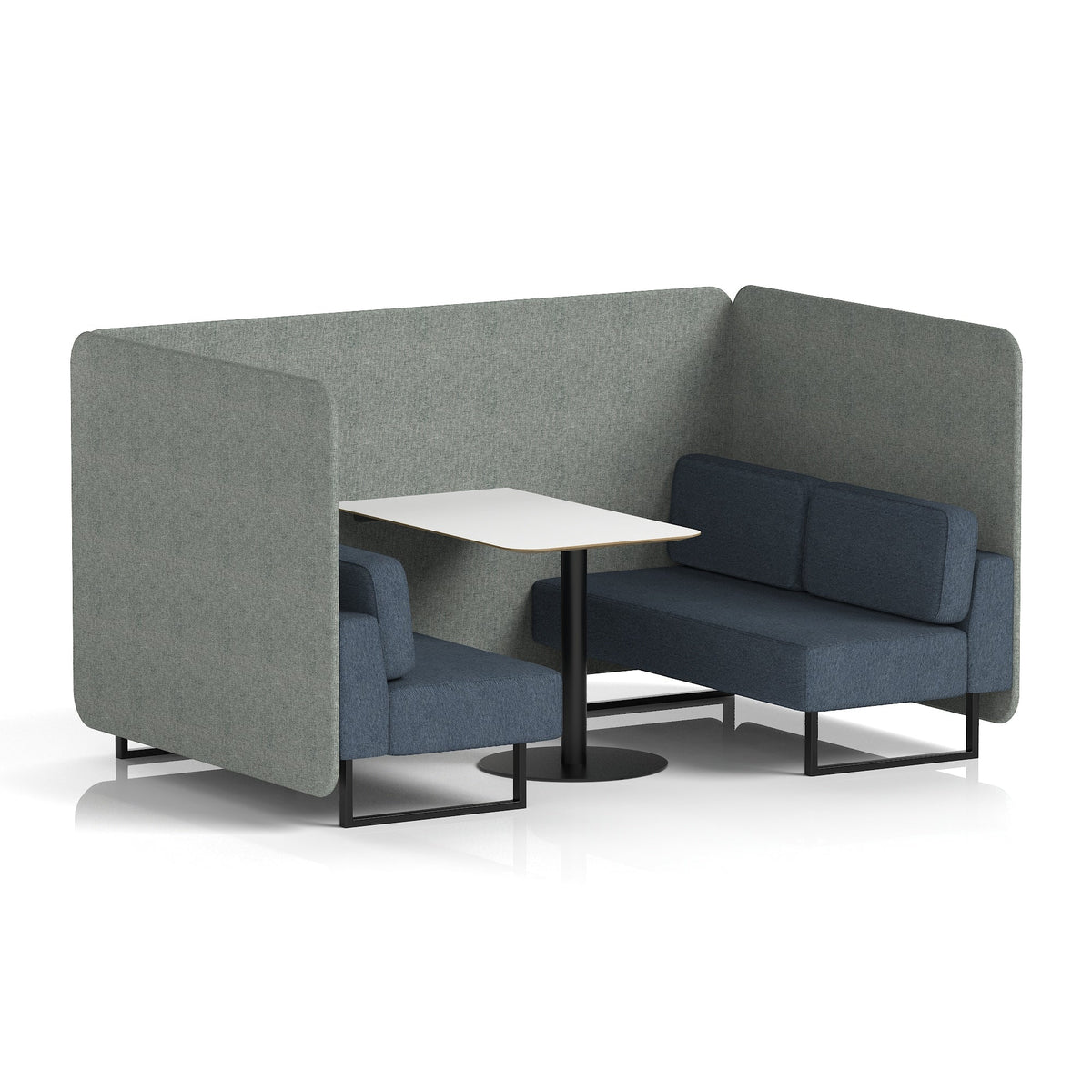 Commercial 4 Seater Privacy Booth – Bench with White Table – Two Tone – Crib 5 Rivet - Prime Panels And Crucible Sofa Black - Industrious Decor