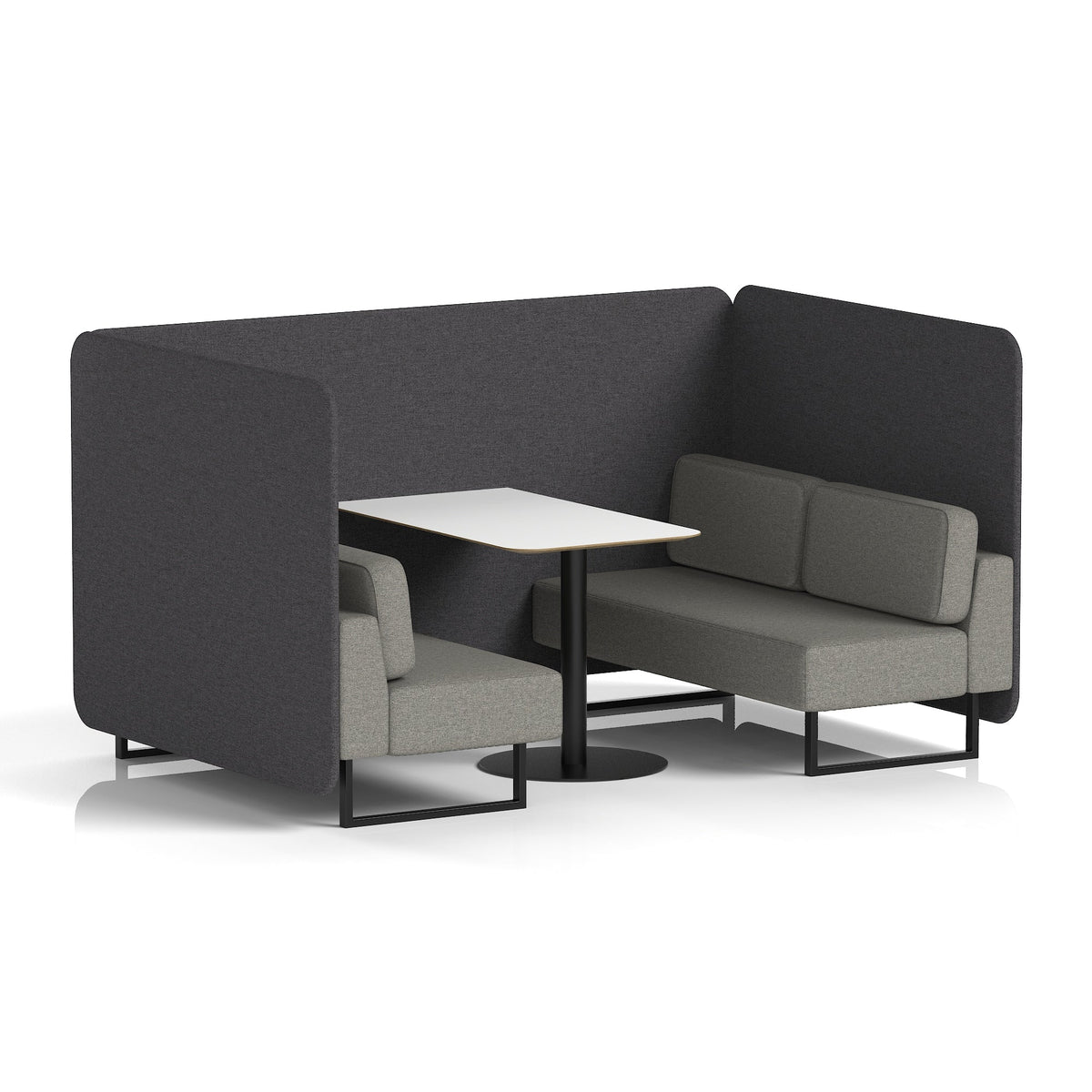 Commercial 4 Seater Privacy Booth – Bench with White Table – Two Tone – Crib 5 X2 - Arithmetic Panels And Number Sofa Black - Industrious Decor