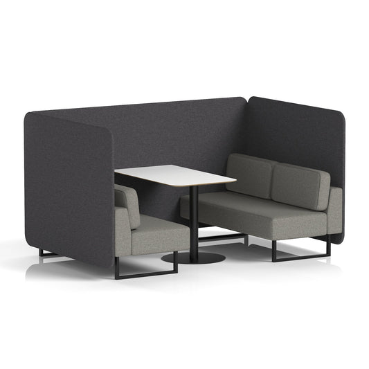 Commercial 4 Seater Privacy Booth – Bench with White Table – Two Tone – Crib 5 X2 - Arithmetic Panels And Number Sofa Black - Industrious Decor