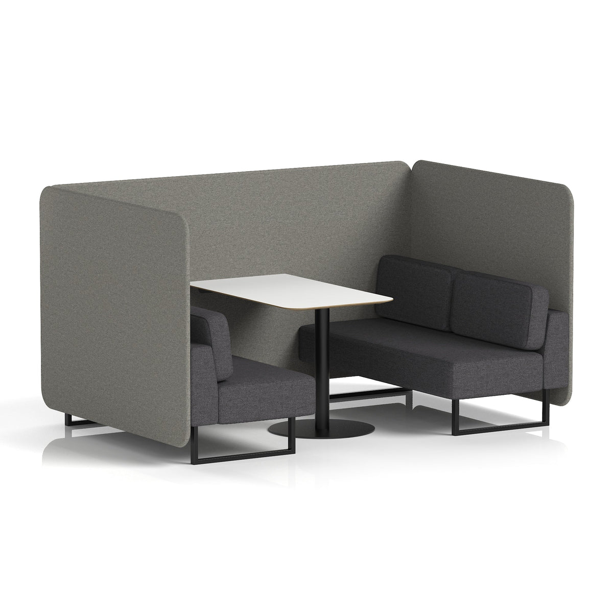 Commercial 4 Seater Privacy Booth – Bench with White Table – Two Tone – Crib 5 X2 - Number Panels And Arithmetic Sofa Black - Industrious Decor