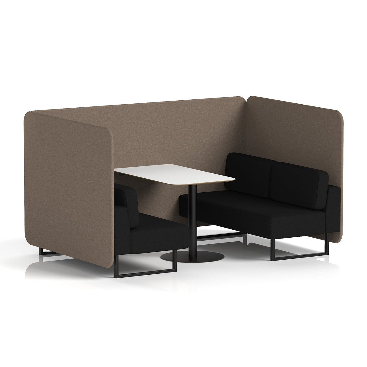 Commercial 4 Seater Privacy Booth – Bench with White Table – Two Tone – Crib 5 X2 - Theory Panels And Diameter Sofa Black - Industrious Decor