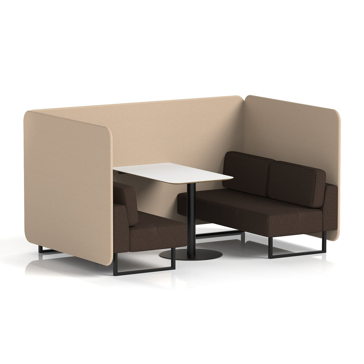 Commercial 4 Seater Privacy Booth – Bench with White Table – Two Tone – Crib 5 Synergy - Affix Panels And Wed Sofa Black - Industrious Decor