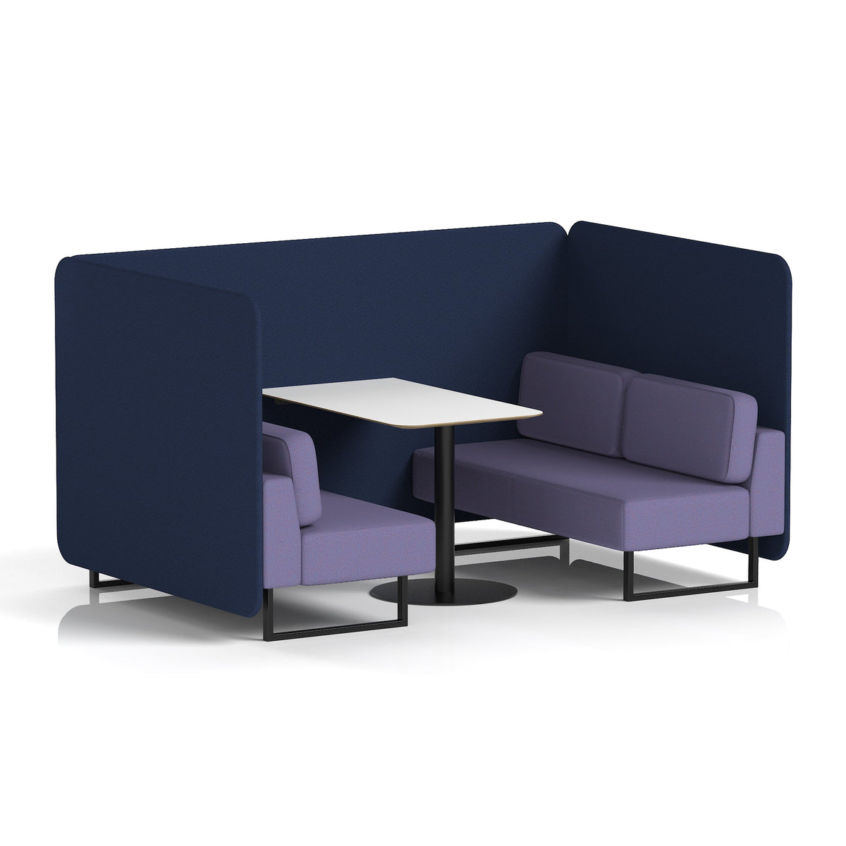 Commercial 4 Seater Privacy Booth – Bench with White Table – Two Tone – Crib 5 Synergy - Alike Panels And Order Sofa Black - Industrious Decor
