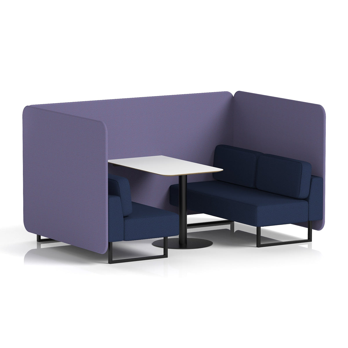 Commercial 4 Seater Privacy Booth – Bench with White Table – Two Tone – Crib 5 Synergy - Order Panels And Alike Sofa Black - Industrious Decor