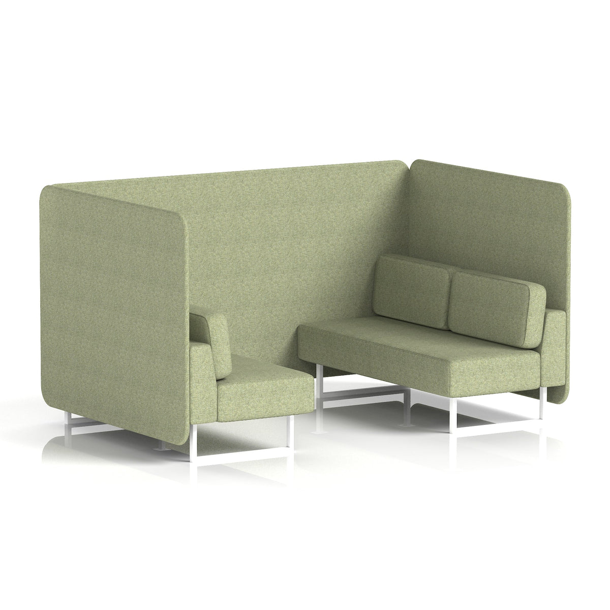 Commercial 4 Seater Privacy Booth – Bench – Single Tone – Crib 5 Rivet - Burnish Panels And Sofa White - Industrious Decor