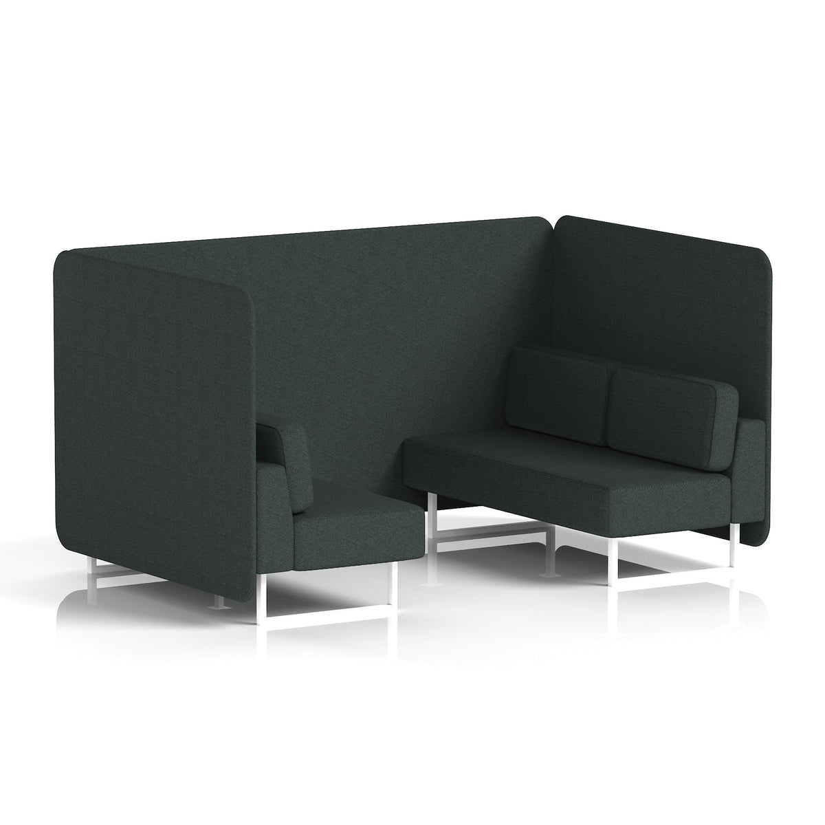 Commercial 4 Seater Privacy Booth – Bench – Single Tone – Crib 5 Rivet - Charcoal Panels And Sofa White - Industrious Decor