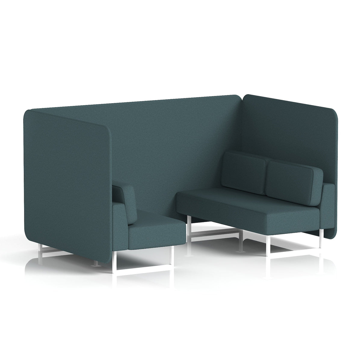 Commercial 4 Seater Privacy Booth – Bench – Single Tone – Crib 5 X2 - Polygon Panels And Sofa White - Industrious Decor