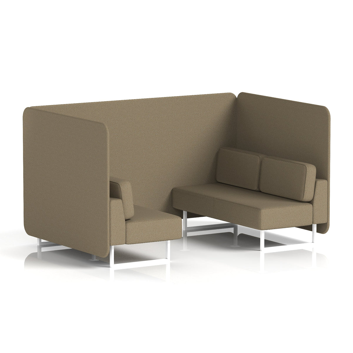 Commercial 4 Seater Privacy Booth – Bench – Single Tone – Crib 5 Main Line Flax - Bank Panels And Sofa White - Industrious Decor