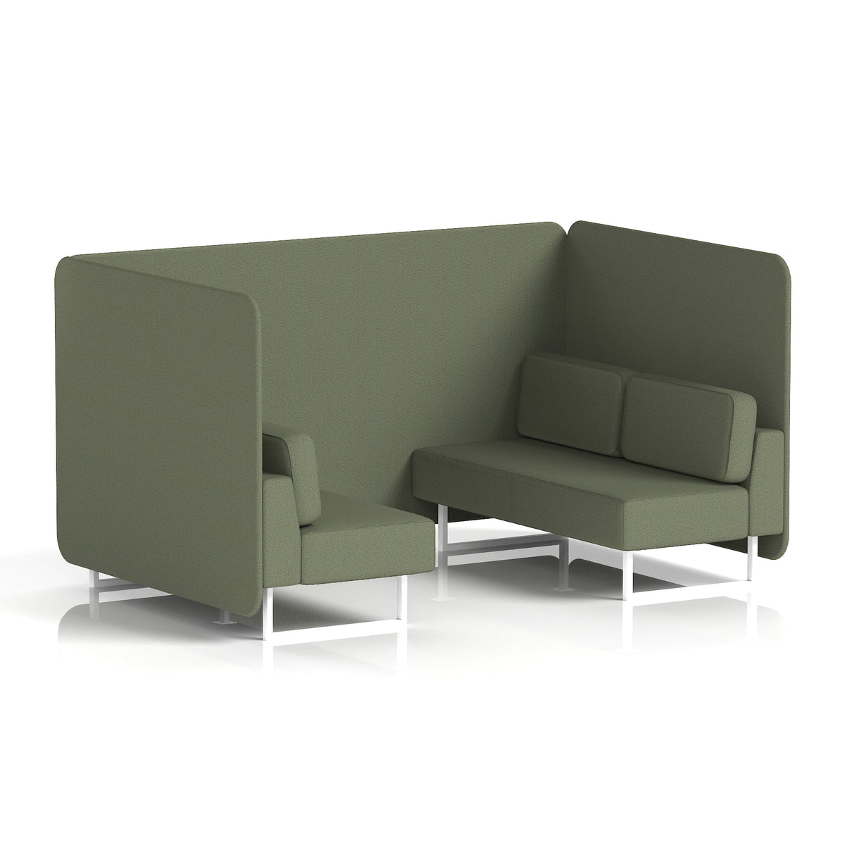 Commercial 4 Seater Privacy Booth – Bench – Single Tone – Crib 5 Main Line Flax - Monument Panels And Sofa White - Industrious Decor