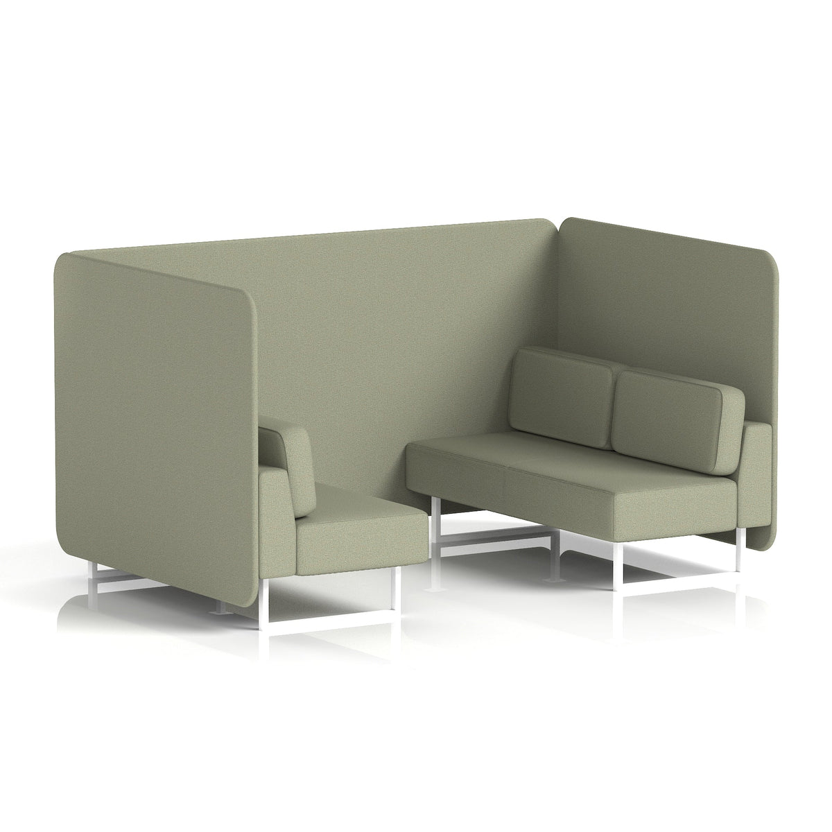 Commercial 4 Seater Privacy Booth – Bench – Single Tone – Crib 5 Main Line Flax - Newbury Panels And Sofa White - Industrious Decor