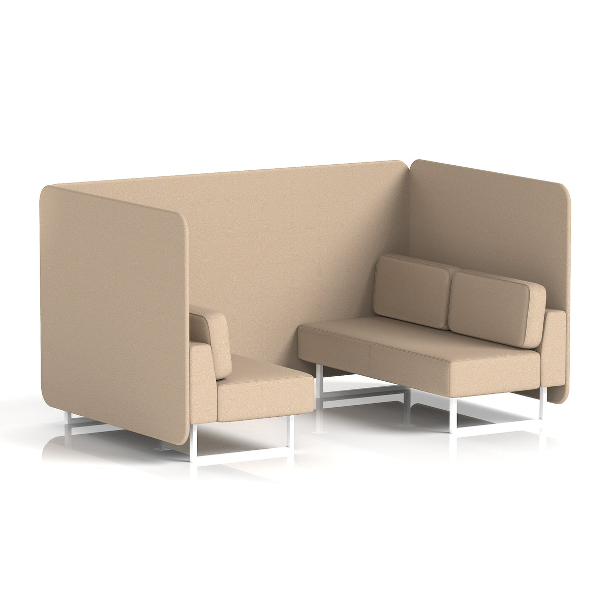 Commercial 4 Seater Privacy Booth – Bench – Single Tone – Crib 5 Synergy - Affix Panels And Sofa White - Industrious Decor