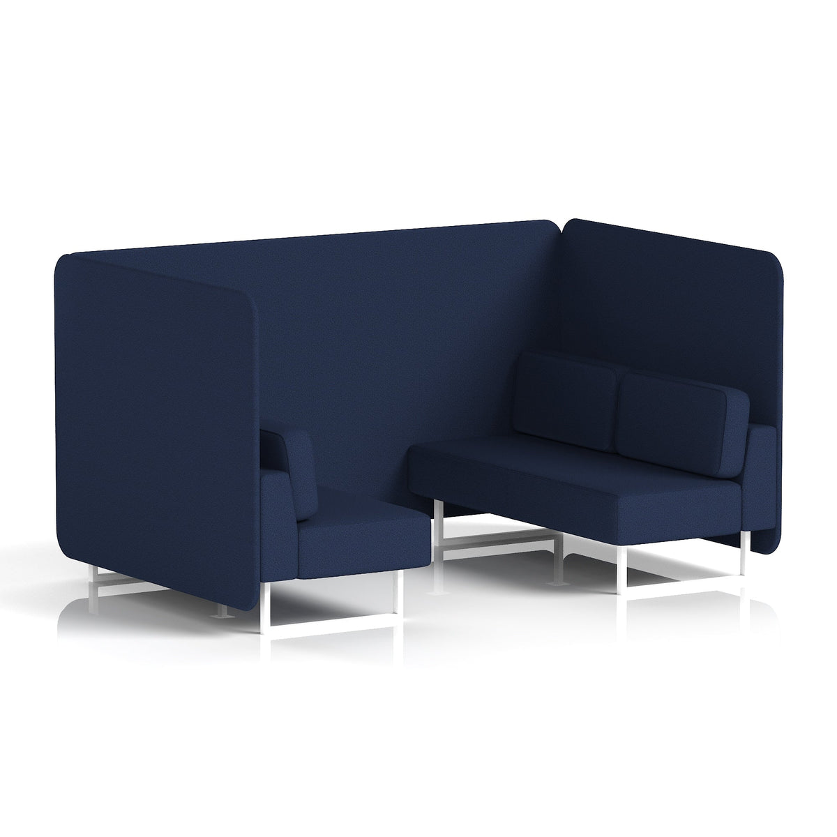 Commercial 4 Seater Privacy Booth – Bench – Single Tone – Crib 5 Synergy - Alike Panels And Sofa White - Industrious Decor