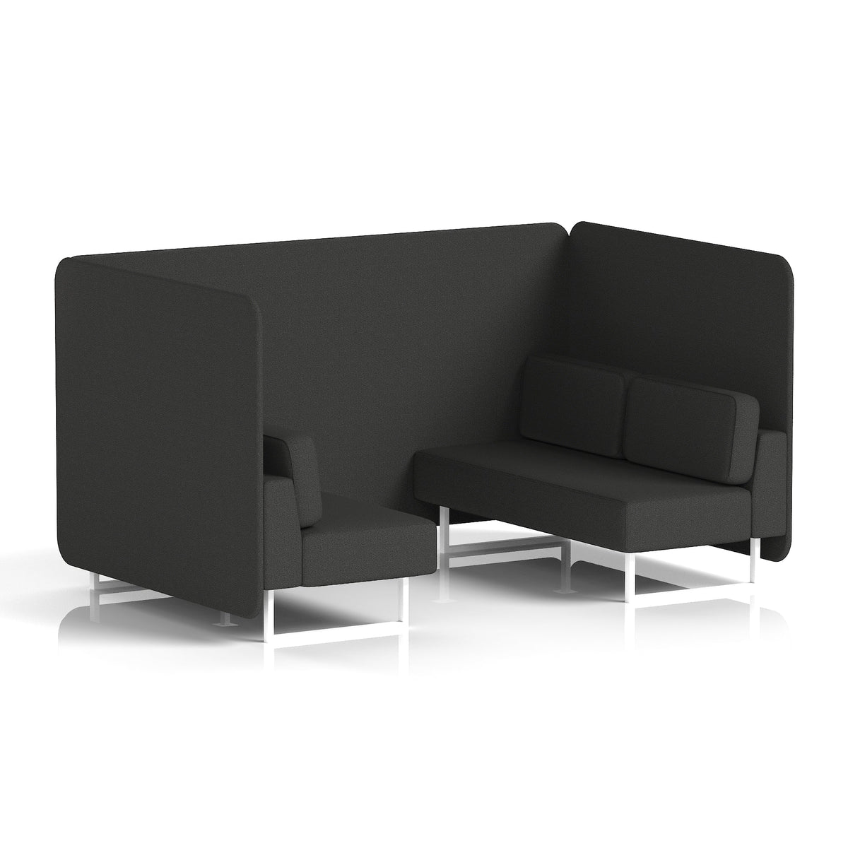 Commercial 4 Seater Privacy Booth – Bench – Single Tone – Crib 5 Synergy - Mix Panels And Sofa White - Industrious Decor
