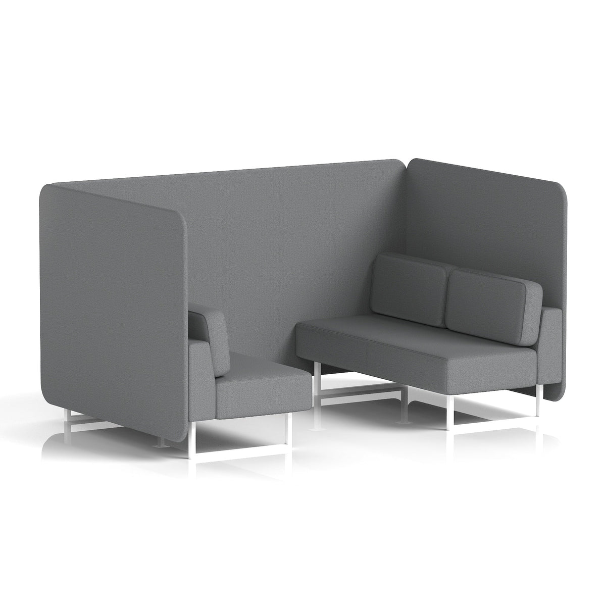 Commercial 4 Seater Privacy Booth – Bench – Single Tone – Crib 5 Synergy - Partner Panels And Sofa White - Industrious Decor